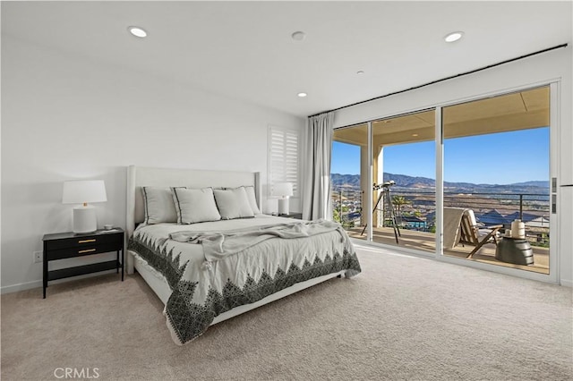 28537 Daybreak Way, Saugus, CA 91350 - bedroom featuring a mountain view, access to exterior, carpet floors, and recessed lighting