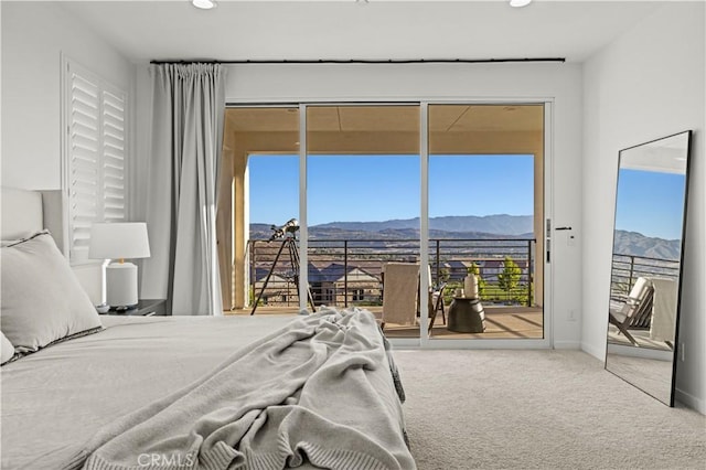 28537 Daybreak Way, Saugus, CA 91350 - carpeted bedroom featuring access to outside, a mountain view, multiple windows, and recessed lighting