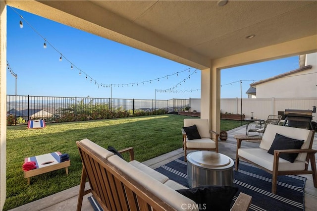 28537 Daybreak Way, Saugus, CA 91350 - fenced backyard featuring an outdoor hangout area and a patio