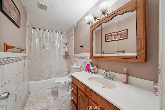 4435 Los Serranos Blvd, Chino Hills, CA 91709 - full bath featuring tile walls, vanity, shower / tub combo with curtain, tile patterned flooring, and a wainscoted wall