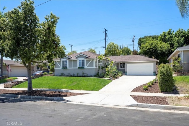 14453 Watkins Dr, La Mirada, CA 90638 - single story home featuring a front lawn, a garage, concrete driveway, and stucco siding
