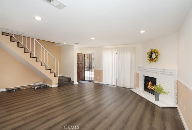 1419 W 179th St Unit 3, Gardena, CA 90248 - unfurnished living room featuring recessed lighting, wood finished floors, stairway, and a fireplace