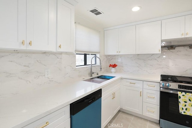 1419 W 179th St Unit 3, Gardena, CA 90248 - kitchen with gas range, dishwashing machine, under cabinet range hood, light countertops, and white cabinetry