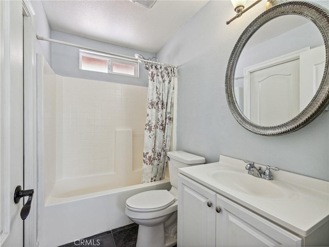 14719 Juniper St, Hesperia, CA 92345 - full bathroom featuring shower / bath combo, vanity, tile patterned flooring, and a textured ceiling