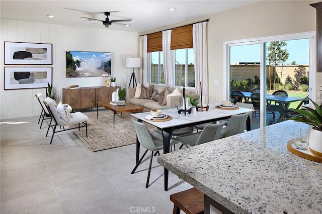 8176 Perada St, Jurupa Valley, CA 92509 - living room featuring plenty of natural light, ceiling fan, light tile patterned flooring, and recessed lighting
