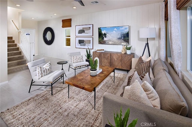 8176 Perada St, Jurupa Valley, CA 92509 - living area with stairway, recessed lighting, and tile patterned flooring