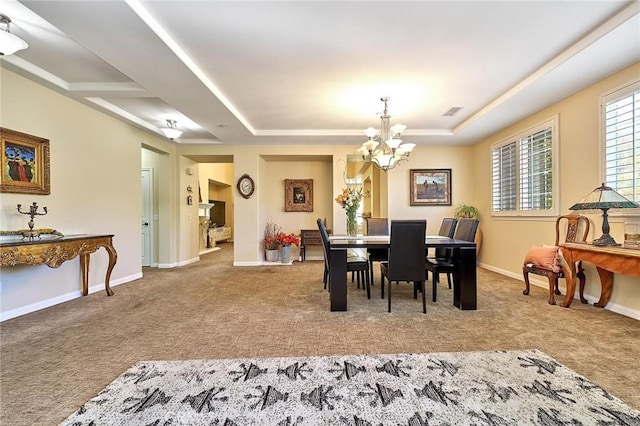 18977 Phelham Way, Yorba Linda, CA 92886 - dining room featuring carpet, a raised ceiling, and a chandelier