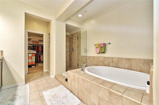 18977 Phelham Way, Yorba Linda, CA 92886 - bathroom with a stall shower, a garden tub, tile patterned flooring, and a spacious closet