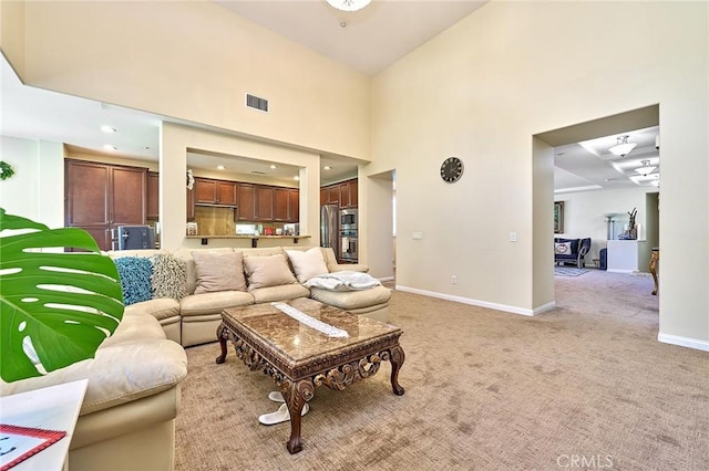 18977 Phelham Way, Yorba Linda, CA 92886 - living area featuring light colored carpet and a towering ceiling