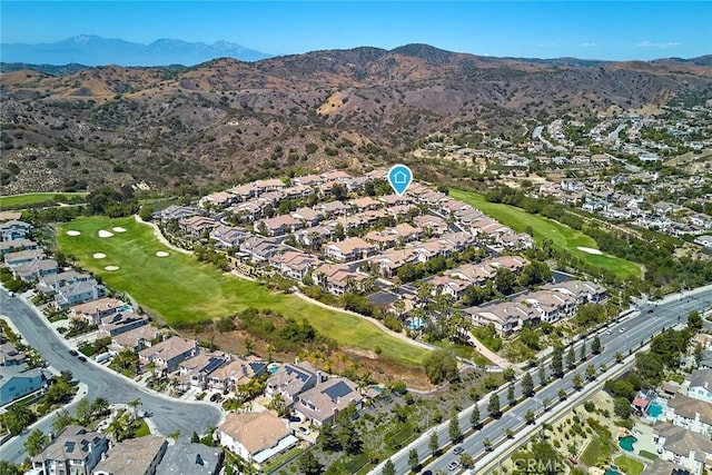 18977 Phelham Way, Yorba Linda, CA 92886 - aerial view of property's location featuring mountains, nearby suburban area, and a golf course