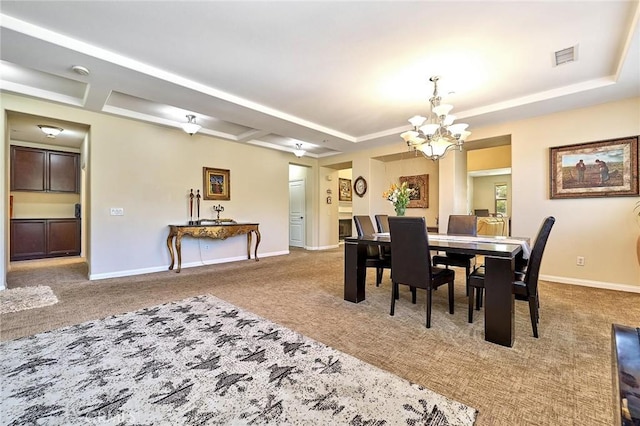 18977 Phelham Way, Yorba Linda, CA 92886 - dining area with carpet flooring, a chandelier, and a raised ceiling