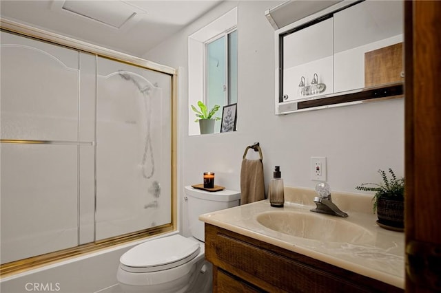 28645 Shenandoah Dr, Lake Arrowhead, CA 92352 - bathroom featuring vanity and bath / shower combo with glass door