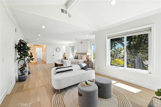 24901 Del Monte St, Laguna Hills, CA 92653 - living room featuring light wood-style flooring, recessed lighting, and ornamental molding