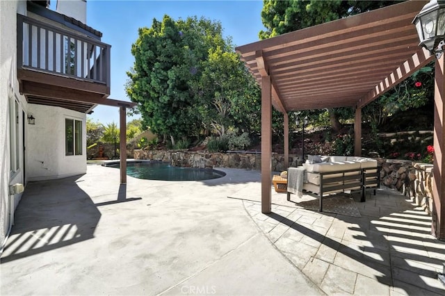 24901 Del Monte St, Laguna Hills, CA 92653 - patio / terrace featuring an outdoor living space, a pergola, a patio, and an outdoor pool