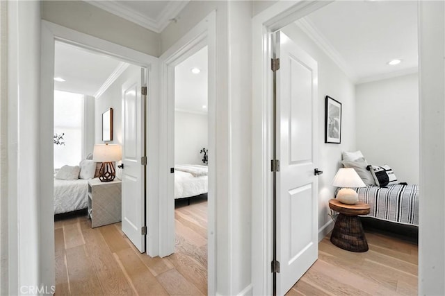 24901 Del Monte St, Laguna Hills, CA 92653 - corridor featuring light wood-style floors, crown molding, and recessed lighting