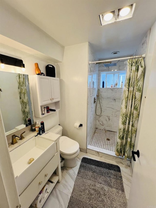 3943 Ingraham St, San Diego, CA 92109 - full bathroom with a marble finish shower, vanity, and marble finish floors
