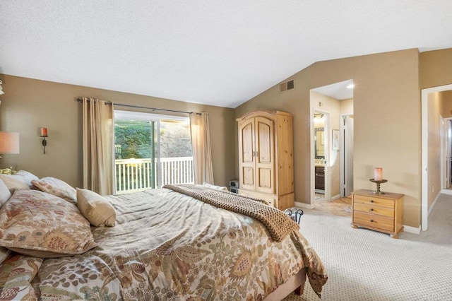 1772 Treseder Cir, El Cajon, CA 92019 - bedroom with access to outside, light colored carpet, vaulted ceiling, and ensuite bath