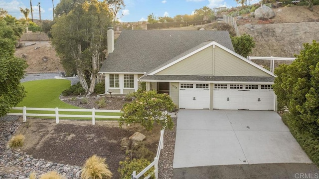 1772 Treseder Cir, El Cajon, CA 92019 - view of front of home with a chimney, driveway, roof with shingles, and an attached garage