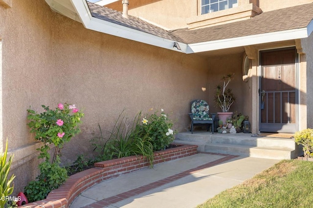 28802 Raintree Ln, Saugus, CA 91390 - property entrance featuring stucco siding and a shingled roof