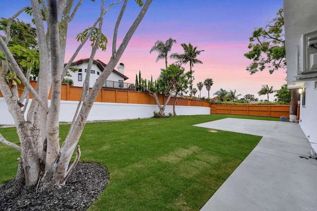 709 Puebla St, Encinitas, CA 92024 - yard at dusk with a patio area and a fenced backyard