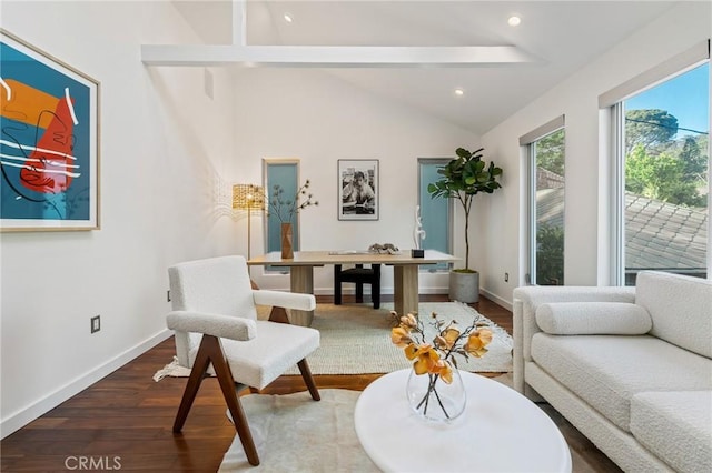 2531 N Commonwealth Ave, Los Angeles, CA 90027 - living area featuring dark wood-style floors and recessed lighting