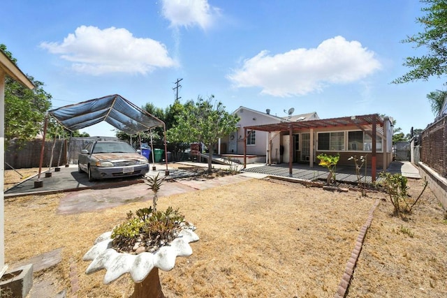 1465 S 43rd St, San Diego, CA 92113 - view of front of property with a fenced backyard, a deck, and a pergola