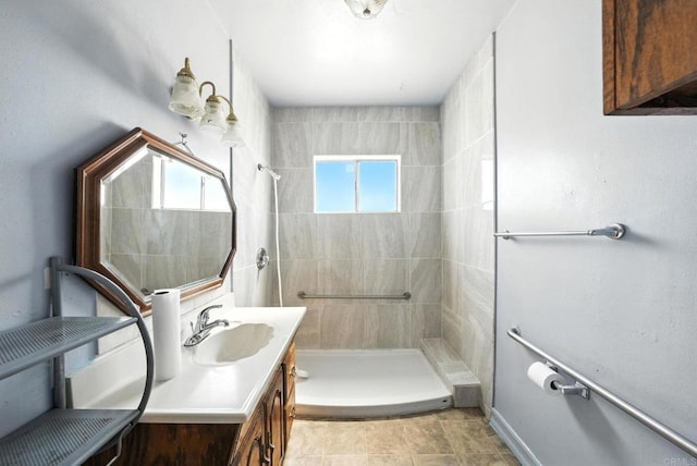 1465 S 43rd St, San Diego, CA 92113 - bathroom with healthy amount of natural light, a tile shower, and vanity