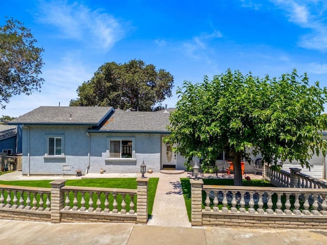 4624 Katherine Place, La Mesa, CA 91942 - view of front of property featuring stucco siding, a fenced front yard, and roof with shingles
