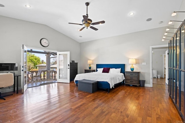 4624 Katherine Place, La Mesa, CA 91942 - bedroom featuring vaulted ceiling, access to exterior, hardwood / wood-style flooring, and a ceiling fan