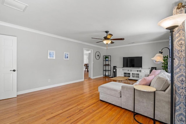 4624 Katherine Place, La Mesa, CA 91942 - living area featuring light wood-style flooring, ornamental molding, and ceiling fan