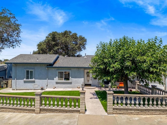 4624 Katherine Place, La Mesa, CA 91942 - view of front of property with stucco siding, a fenced front yard, and roof with shingles
