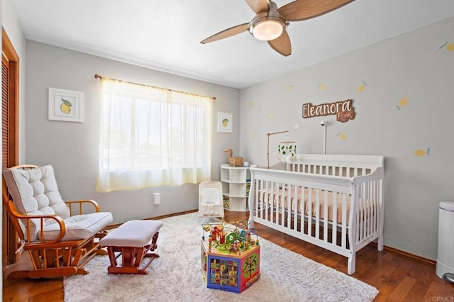 4624 Katherine Place, La Mesa, CA 91942 - bedroom featuring a crib, wood finished floors, ceiling fan, and a closet