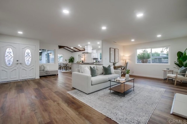 6947 Wallsey Dr, San Diego, CA 92119 - living room with recessed lighting, healthy amount of natural light, and dark wood-type flooring