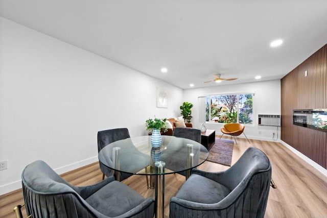 6735 Amherst St, San Diego, CA 92115 - dining area featuring a ceiling fan, radiator, recessed lighting, and light wood-style floors