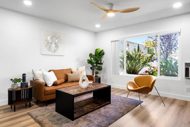 6735 Amherst St, San Diego, CA 92115 - living room featuring ceiling fan, light wood-type flooring, and recessed lighting