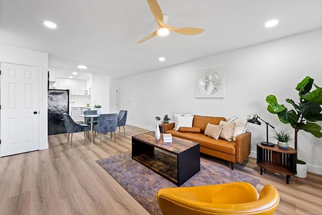 6735 Amherst St, San Diego, CA 92115 - living area with light wood-style flooring, a ceiling fan, and recessed lighting