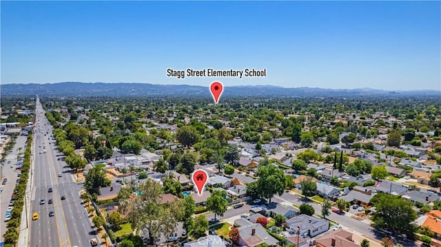 16918 Baltar St, Van Nuys, CA 91406 - aerial perspective of suburban area with a mountainous background