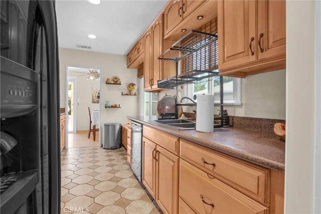 16918 Baltar St, Van Nuys, CA 91406 - kitchen with ceiling fan, recessed lighting, dishwasher, light tile patterned flooring, and wall oven