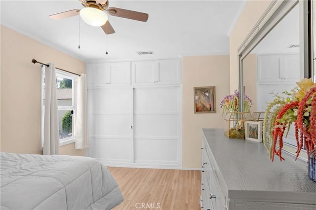 16918 Baltar St, Van Nuys, CA 91406 - bedroom with light wood-style floors and a ceiling fan
