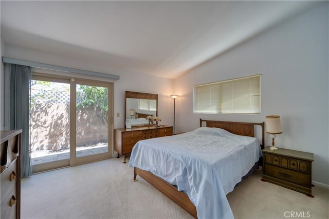 92 Mariposa Dr, San Luis Obispo, CA 93401 - bedroom featuring access to outside, light colored carpet, and vaulted ceiling