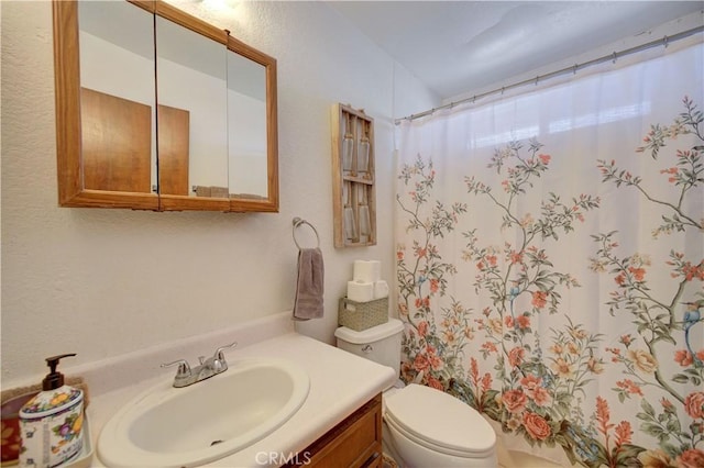 2120 Ocean St, Oceano, CA 93445 - bathroom featuring vanity, a shower with curtain, and a textured wall