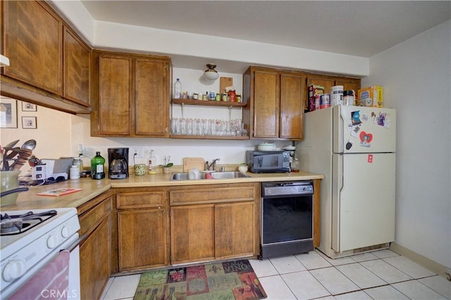 2120 Ocean St, Oceano, CA 93445 - kitchen featuring white appliances, brown cabinets, light countertops, and open shelves