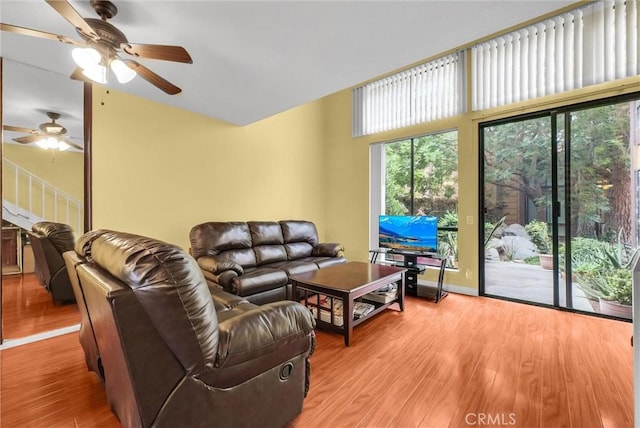 10642 Shoreline Dr Unit 80, Norwalk, CA 90650 - living room featuring light wood finished floors and a ceiling fan
