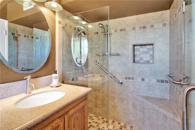 19955 Chickasaw Rd, Apple Valley, CA 92307 - full bathroom featuring a stall shower and vanity