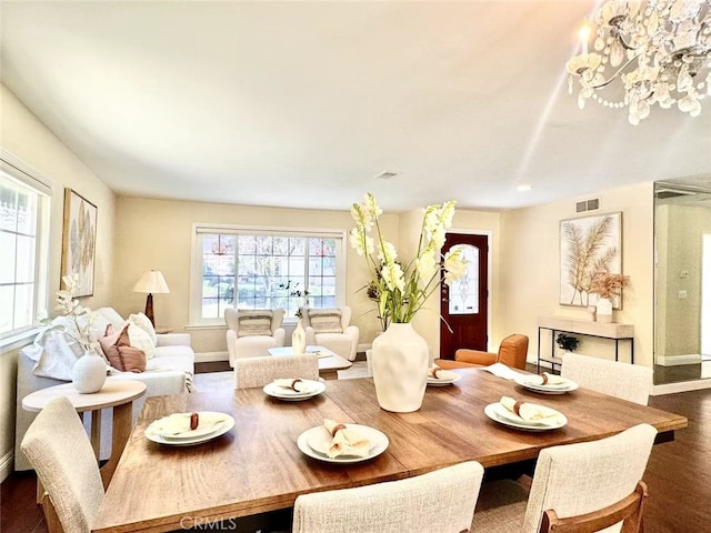 21315 Pinehill Ln, Diamond Bar, CA 91765 - dining space with dark wood-style floors and a chandelier