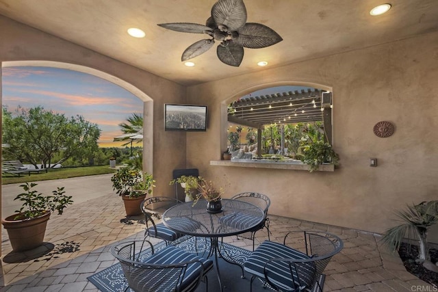 14786 Cool Valley Ranch Rd, Valley Center, CA 92082 - view of patio / terrace featuring outdoor dining space, a ceiling fan, and a pergola
