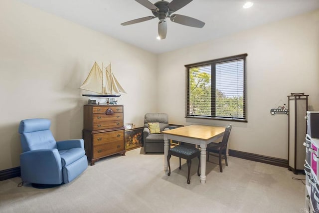 14786 Cool Valley Ranch Rd, Valley Center, CA 92082 - dining space featuring light colored carpet, ceiling fan, and recessed lighting
