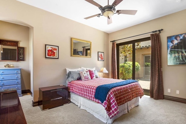14786 Cool Valley Ranch Rd, Valley Center, CA 92082 - bedroom featuring light carpet, access to outside, and a ceiling fan