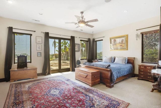 14786 Cool Valley Ranch Rd, Valley Center, CA 92082 - carpeted bedroom featuring access to outside and ceiling fan