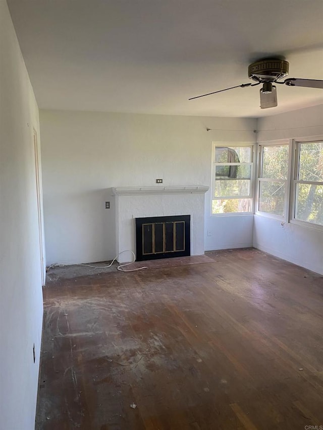 4547 Contour Blvd, San Diego, CA 92115 - unfurnished living room with a ceiling fan, wood finished floors, and a glass covered fireplace